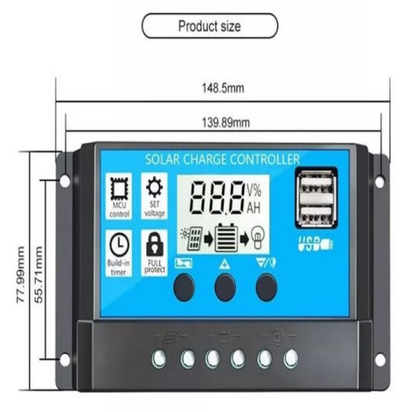 Controlador de cargador solar 12 - 24v 10a usb 5v - Imagen 3