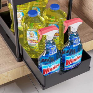 Organizador de bandeja de extracción de botellas de limpieza de cocina de 2 niveles