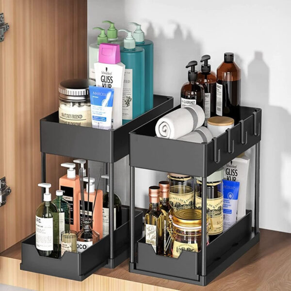 Organizador de bandeja de extracción de botellas de limpieza de cocina de 2 niveles - Imagen 2