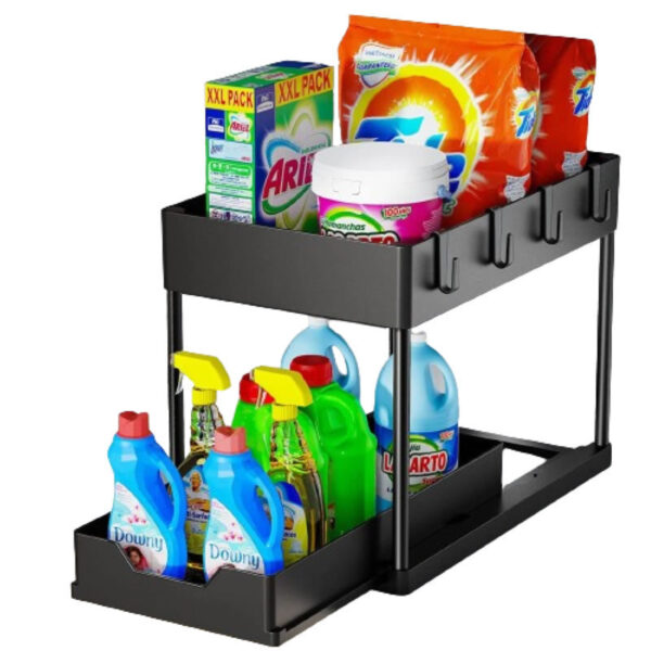 Organizador de bandeja de extracción de botellas de limpieza de cocina de 2 niveles - Imagen 4