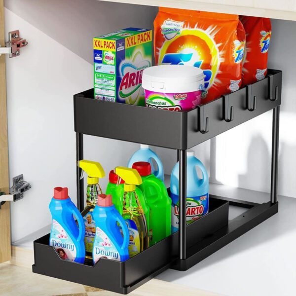 Organizador de bandeja de extracción de botellas de limpieza de cocina de 2 niveles - Imagen 5