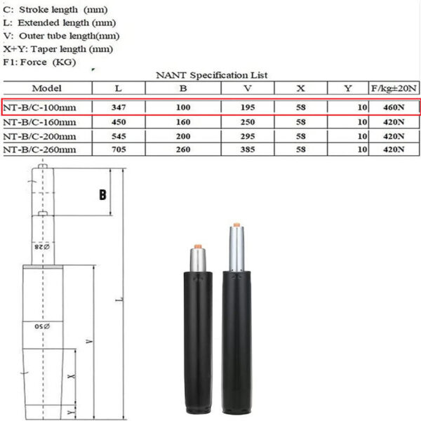 Piston Neumatico Cilindro Silla 100 mm Clase 3 - Imagen 7