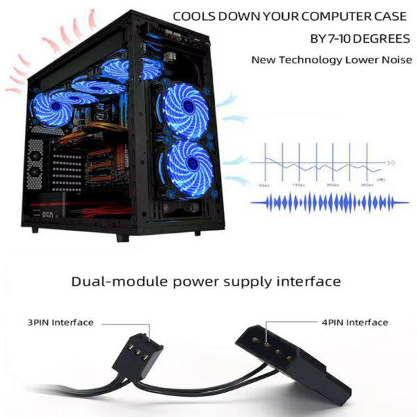 Ventilador Fan Cooler 12cm 120mm Azul Rojo Rgb Multicolor Gamer Pro - Imagen 6